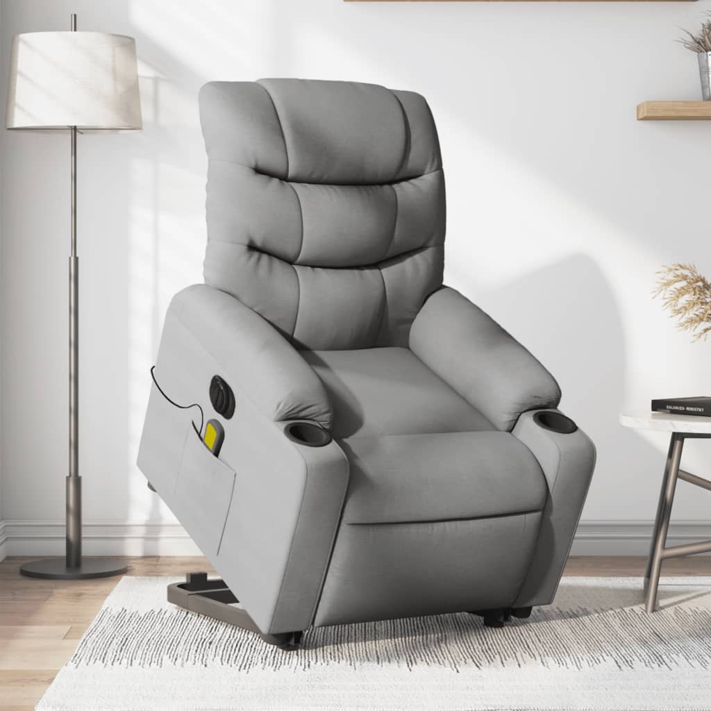 Electric Stand up Massage Recliner Chair Light Gray Fabric