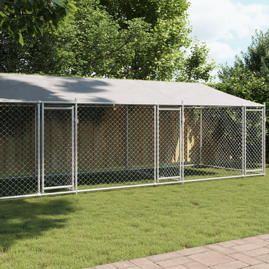 Dog Cage with Roof and Doors Gray 26.2'x6.6'x6.6' Galvanized Steel