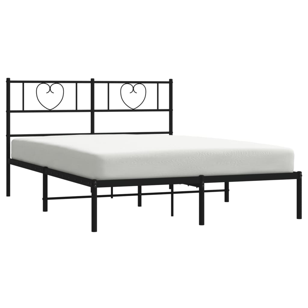 Metal Bed Frame without Mattress with Headboard Black 53.1"x74.8"