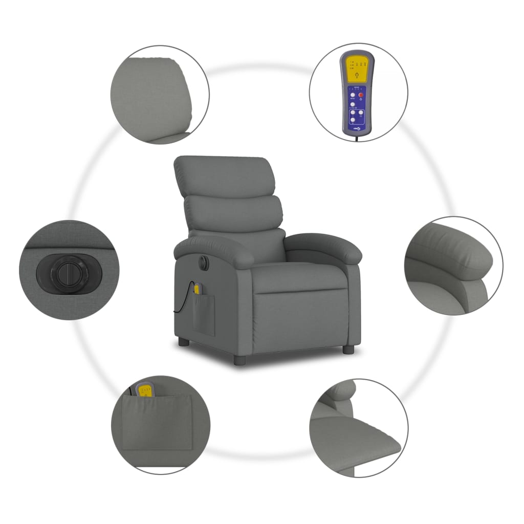 Electric Massage Recliner Chair Dark Gray Fabric