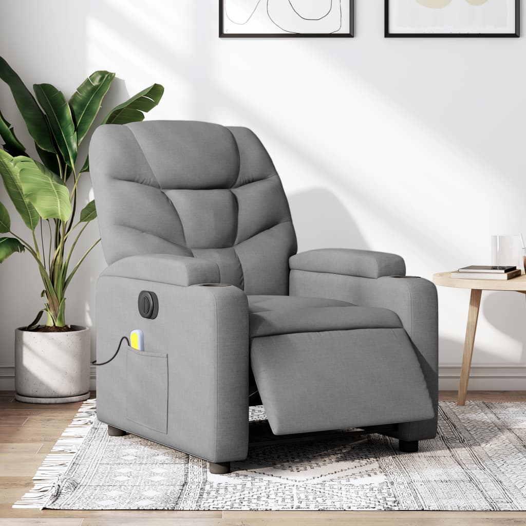 Massage Recliner Chair Light Gray Fabric