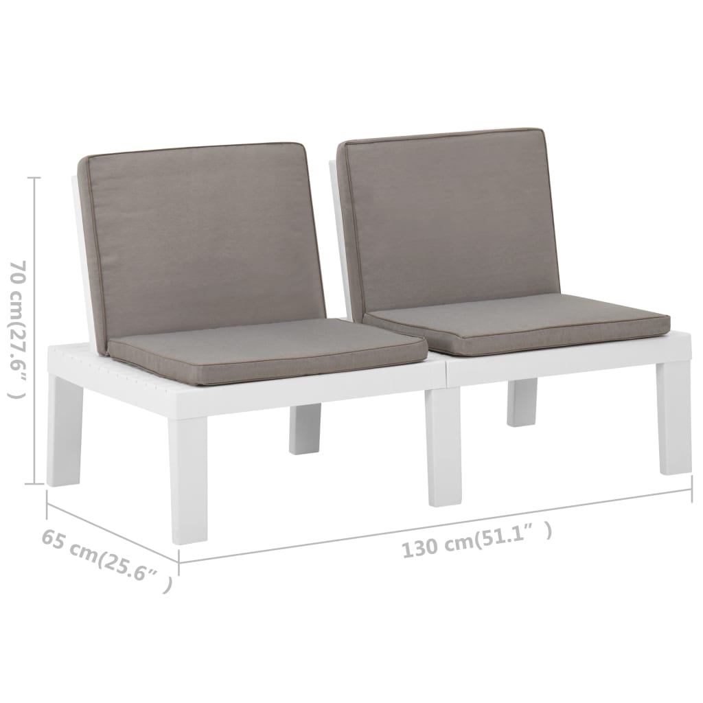 2 Piece Patio Lounge Set with Cushions Plastic White