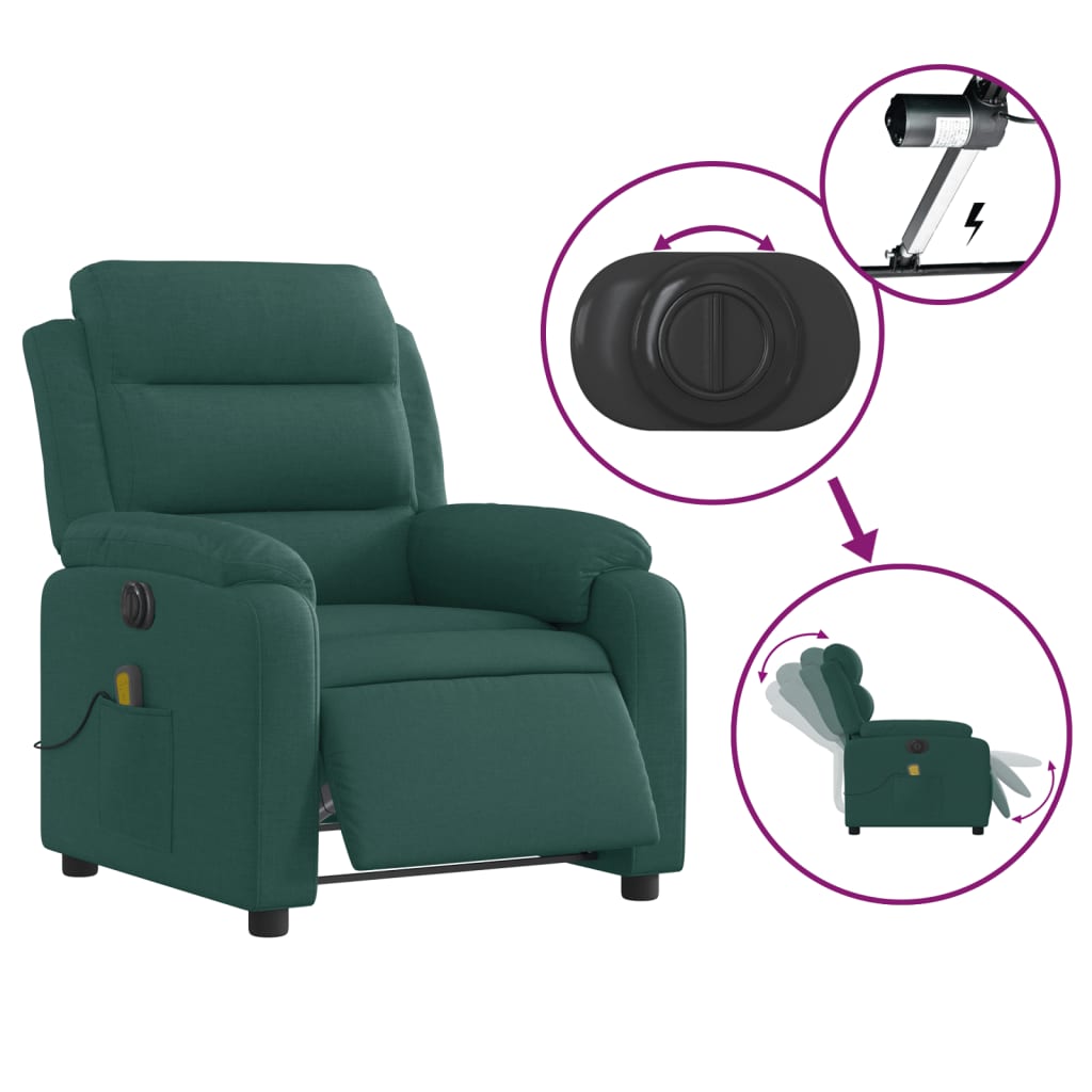 Electric Massage Recliner Chair Dark Green Fabric