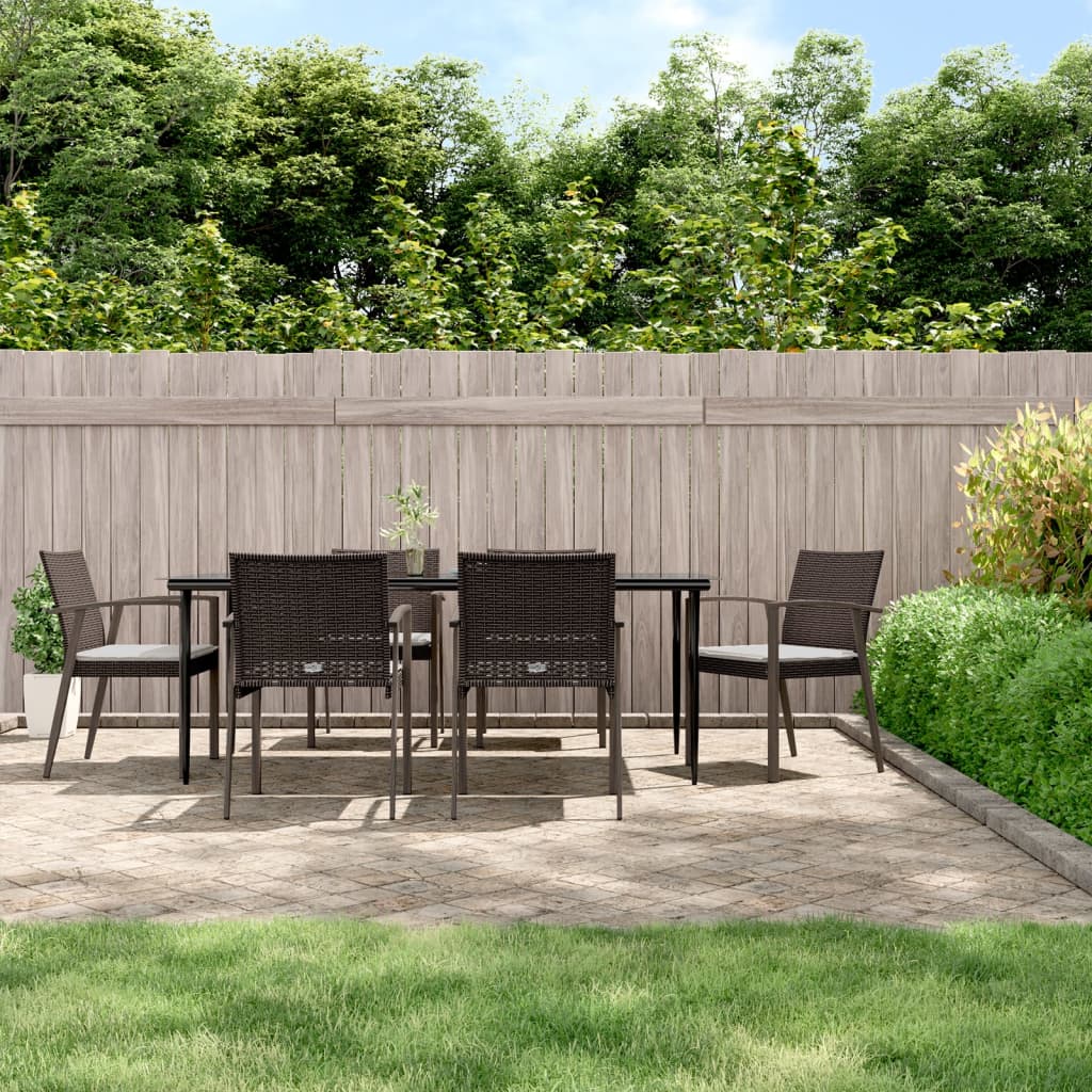 7 Piece Patio Dining Set with Cushions Poly Rattan and Steel