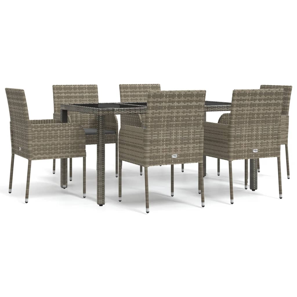 7 Piece Patio Dining Set with Cushions Gray Poly Rattan