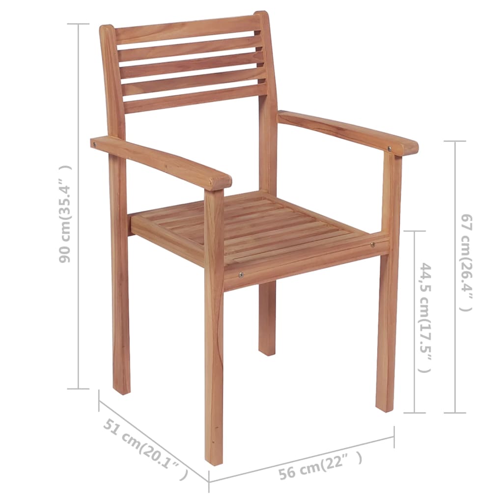 Stackable Patio Chairs with Cushions 6 pcs Solid Teak Wood