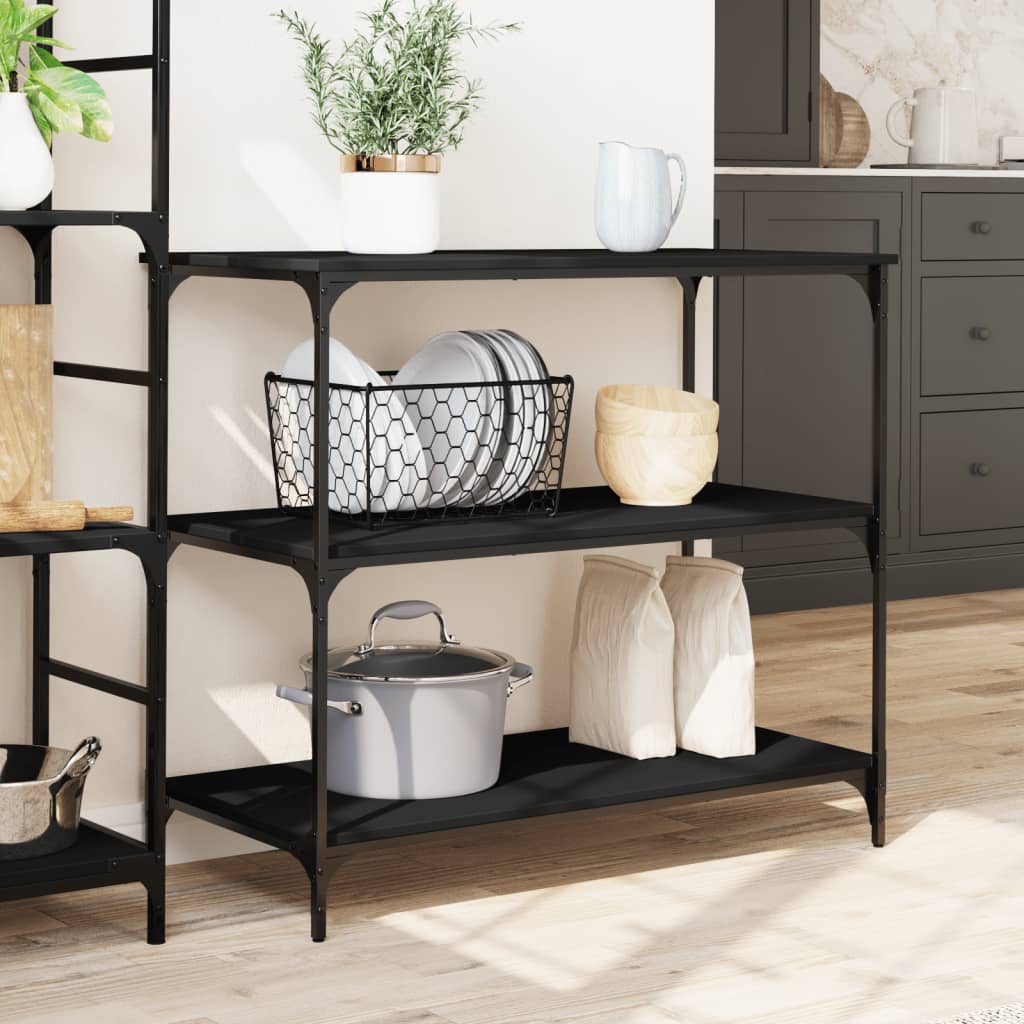 Kitchen Trolley Black 40.2"x19.7"x37.4" Engineered Wood