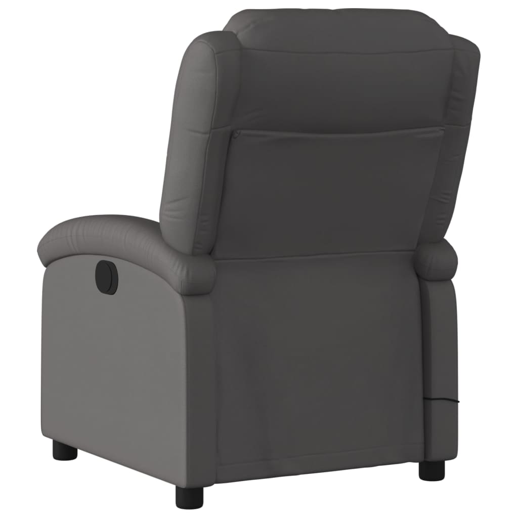 Electric Massage Recliner Chair Gray Real Leather