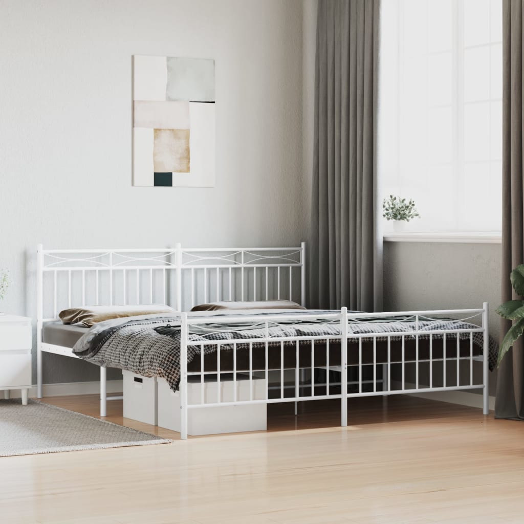 Metal Bed Frame without Mattress with Footboard White 72"x83.9"