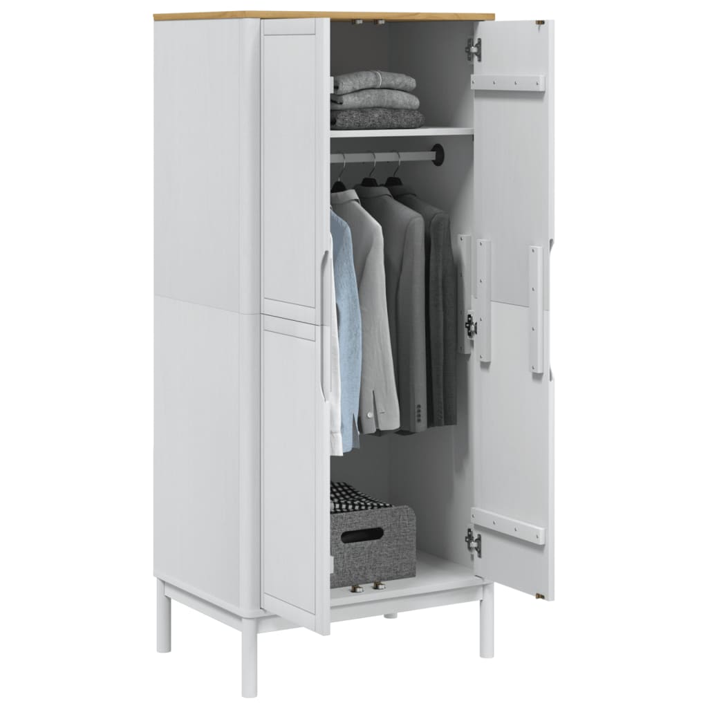 Wardrobe FLORO White 30.3"x20.9"x67.3" Solid Wood Pine