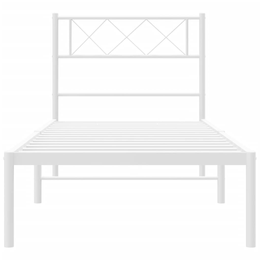 Metal Bed Frame without Mattress with Headboard White 39.4"x74.8"