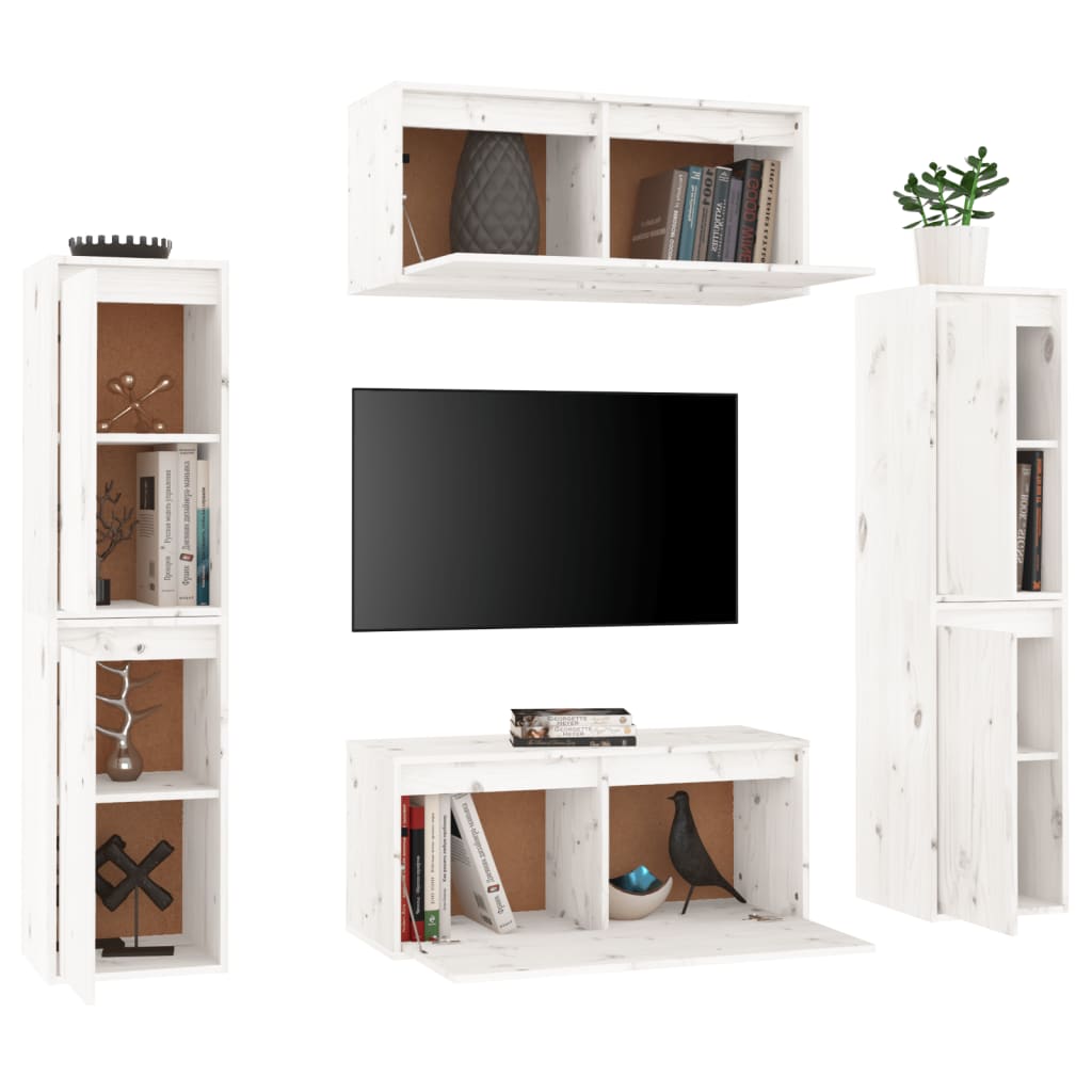 TV Stands 6 Pcs White Solid Wood Pine