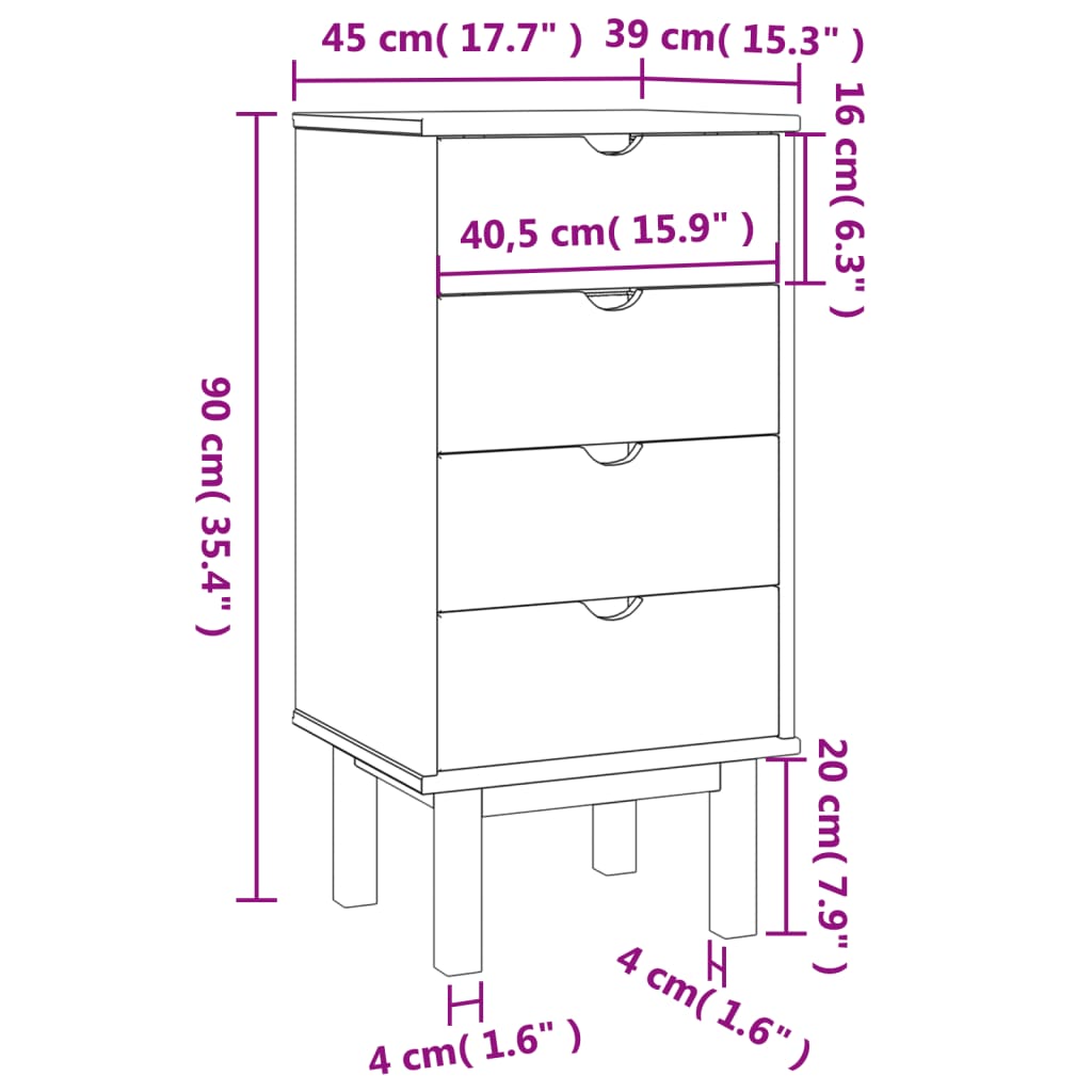 Drawer Cabinet OTTA Brown&White 17.7"x15.4"x35.4" Solid Wood Pine