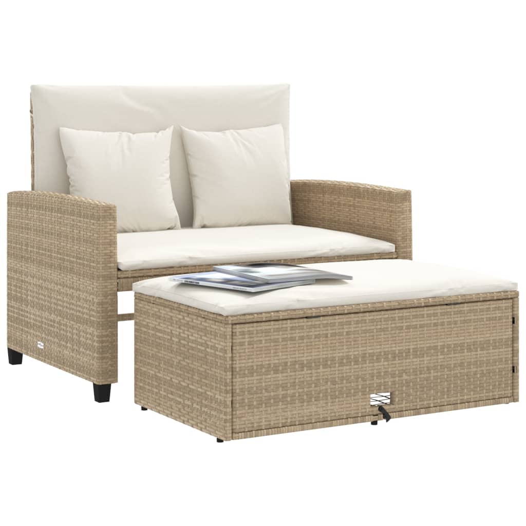 Patio Sofa with Cushions 2-Seater Beige Poly Rattan