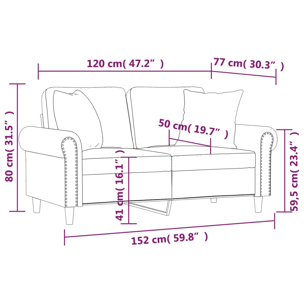 2-Seater Sofa with Throw Pillows Light Gray 47.2" Velvet