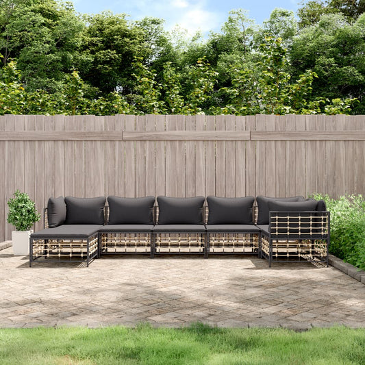 7 Piece Patio Lounge Set with Cushions Anthracite Poly Rattan