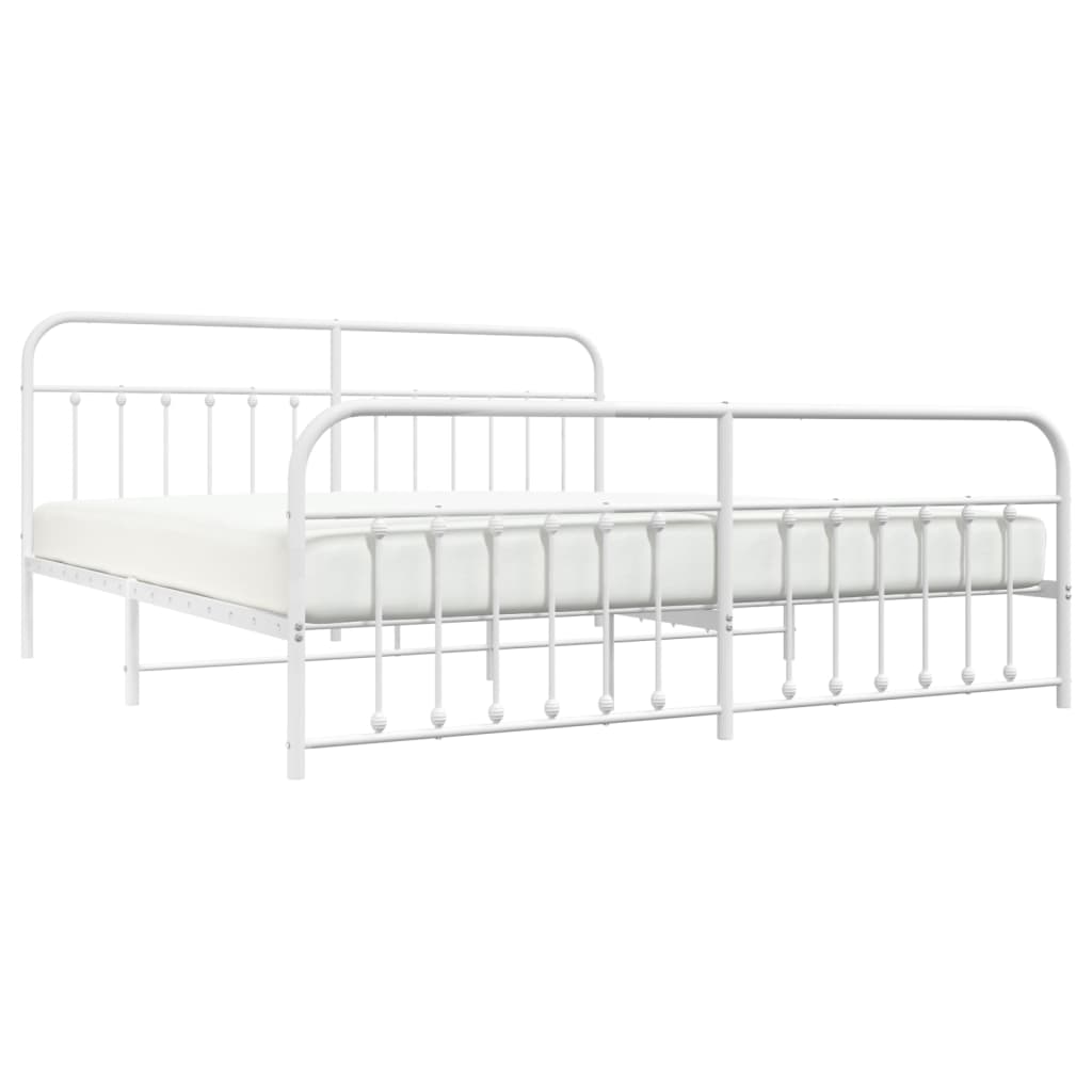 Metal Bed Frame without Mattress with Footboard White 76"x79.9"