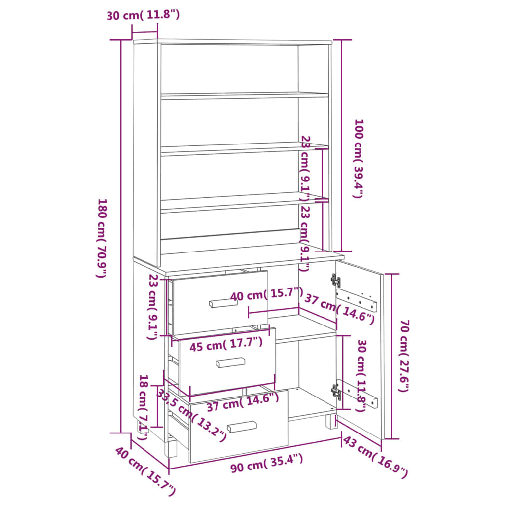 Highboard HAMAR Solid Wood Pine White