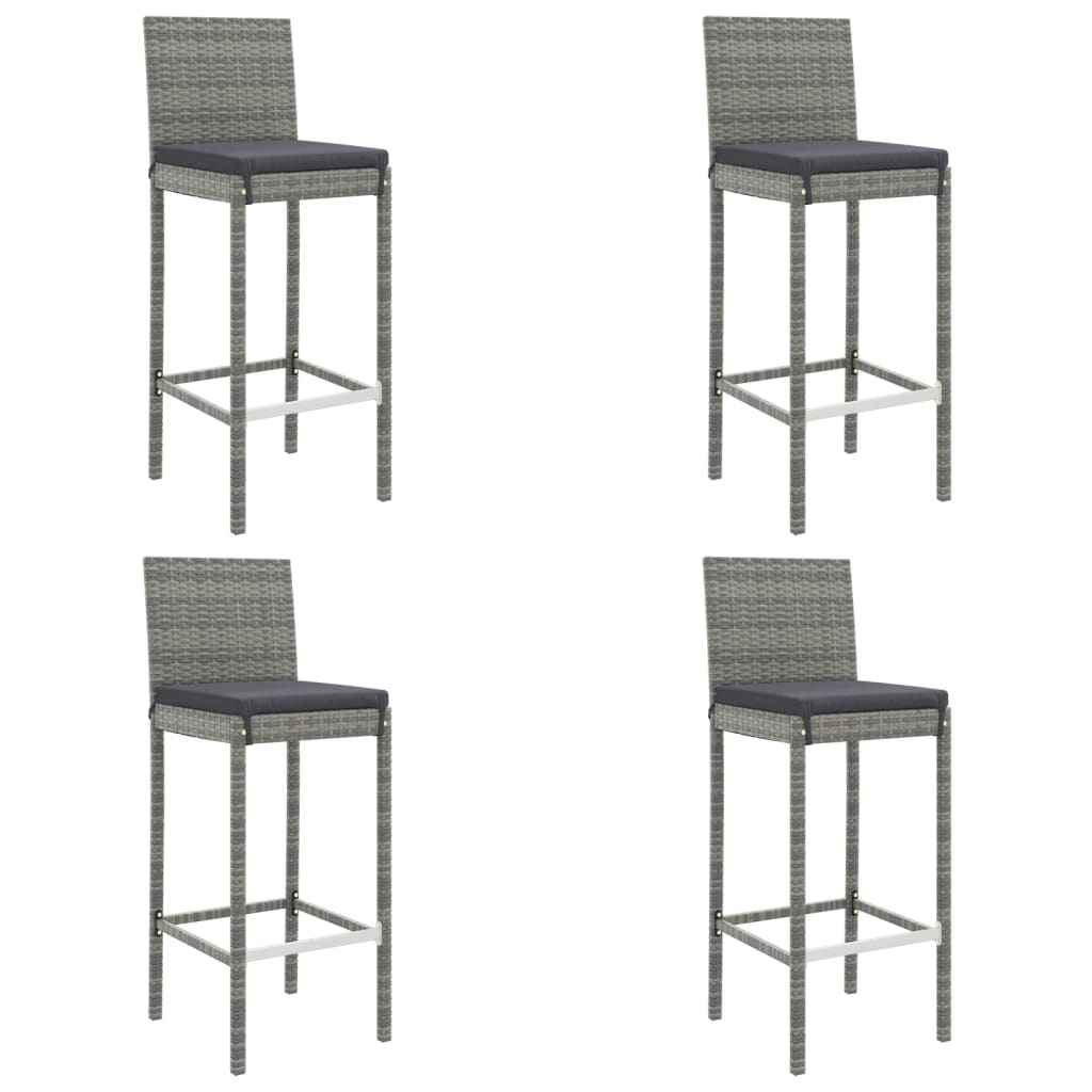 5 Piece Patio Bar Set with Cushions Gray Poly Rattan