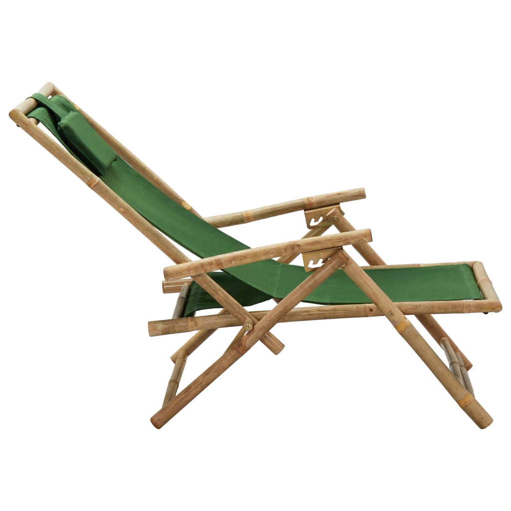 Reclining Relaxing Chair Green Bamboo and Fabric