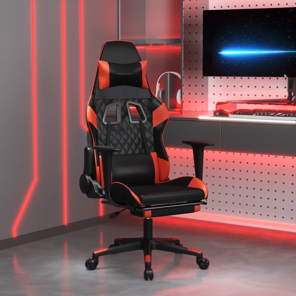 Gaming Chair with Footrest Black and Red Faux Leather