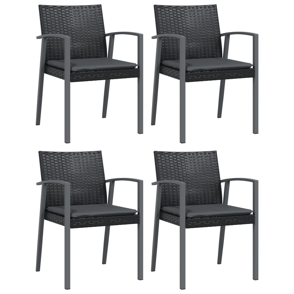 5 Piece Patio Dining Set with Cushions Poly Rattan and Steel