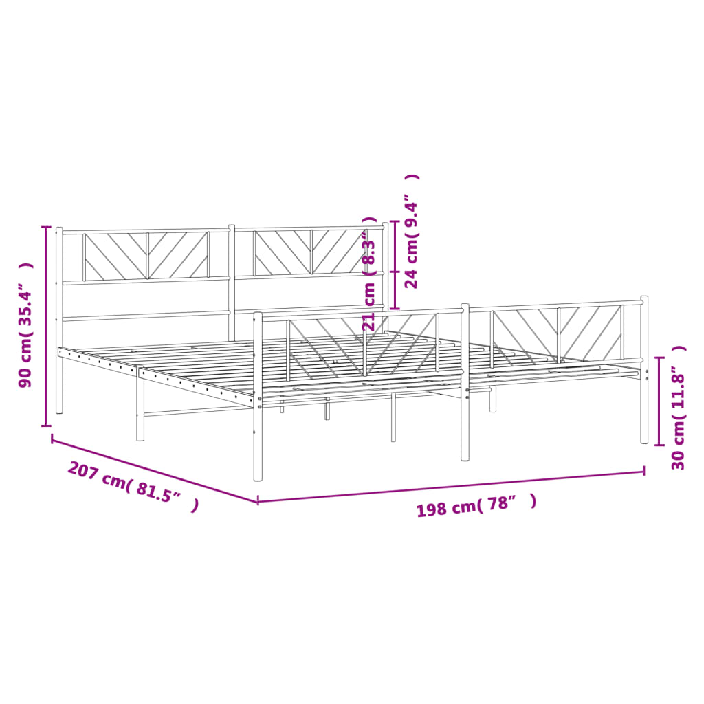 Metal Bed Frame without Mattress with Footboard White 76"x79.9"