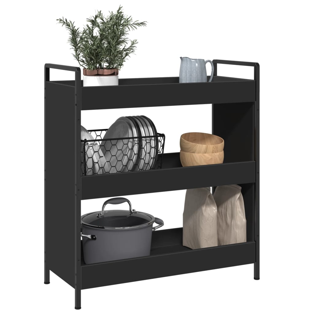 Kitchen Trolley Black 27.6"x11.8"x32.3" Engineered Wood