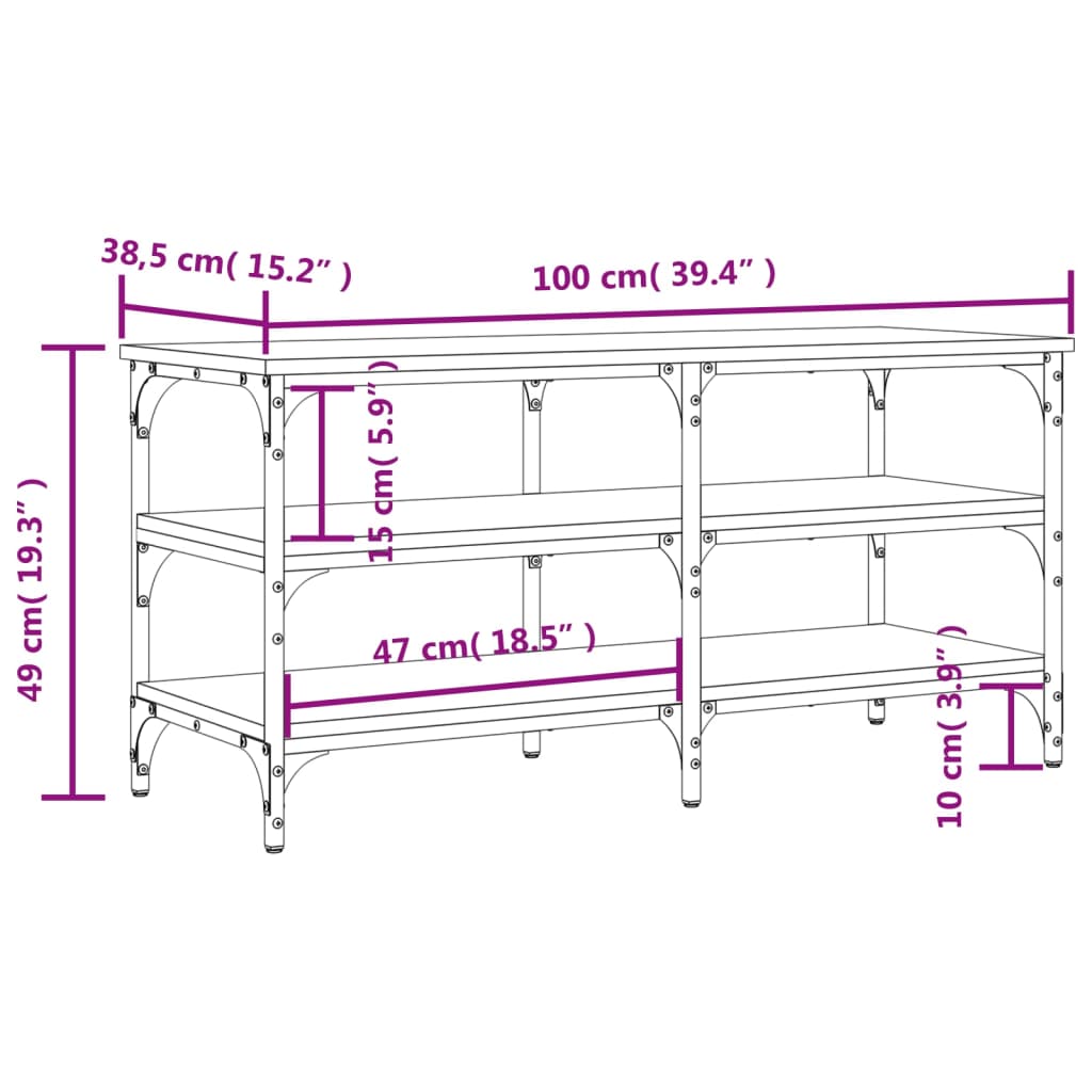 Shoe Bench Smoked Oak 39.4"x15.2"x19.3" Engineered Wood