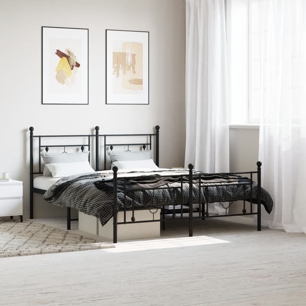 Metal Bed Frame without Mattress with Footboard Black 59.1"x78.7"