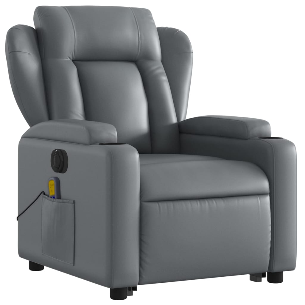 Electric Stand up Massage Recliner Chair Gray Faux Leather