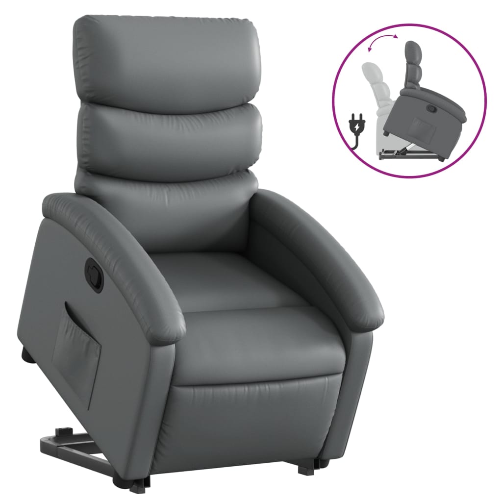 Stand up Recliner Chair Gray Faux Leather