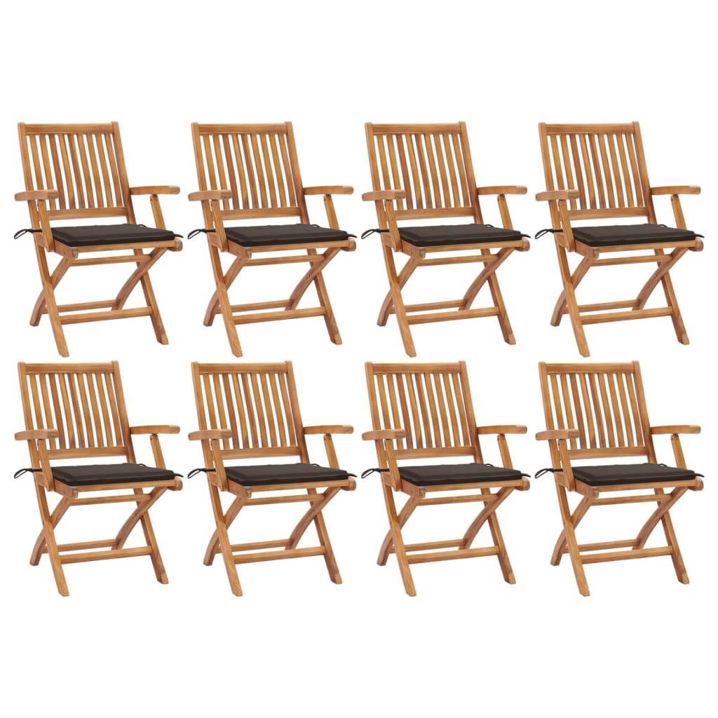 Folding Patio Chairs with Cushions 8 pcs Solid Teak Wood