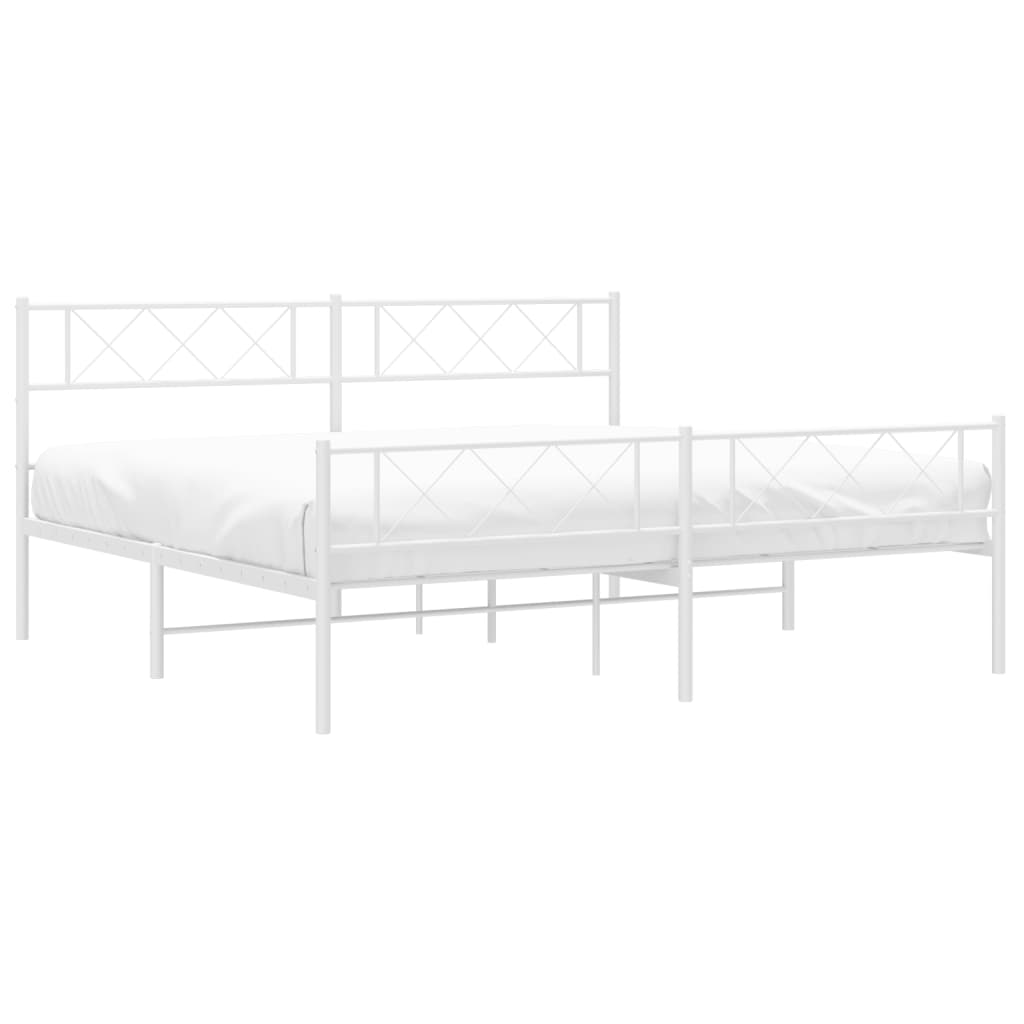 Metal Bed Frame without Mattress with Footboard White 76"x79.9"