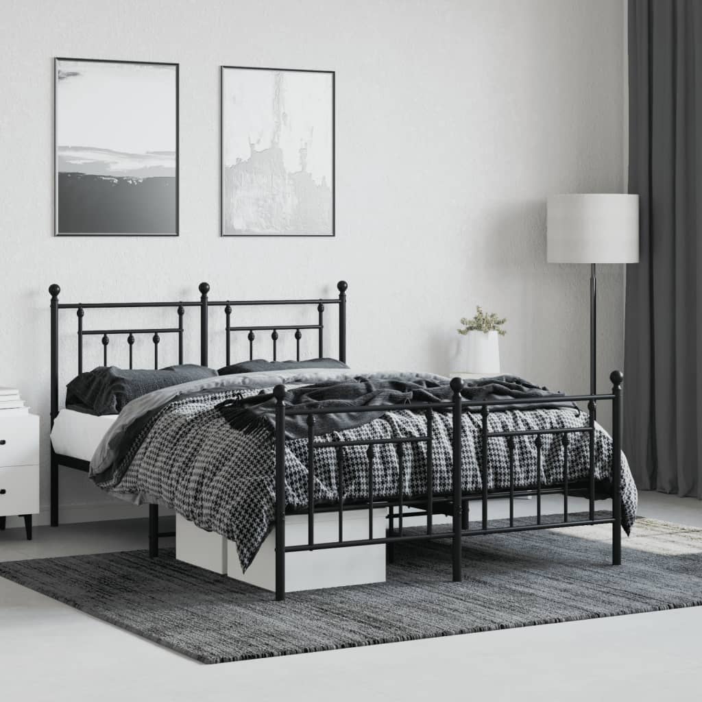 Metal Bed Frame without Mattress with Footboard Black 59.1"x78.7"