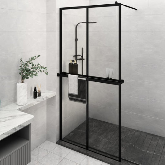 Walk-in Shower Wall with Shelf Black 46.5"x74.8" ESG Glass&Aluminum