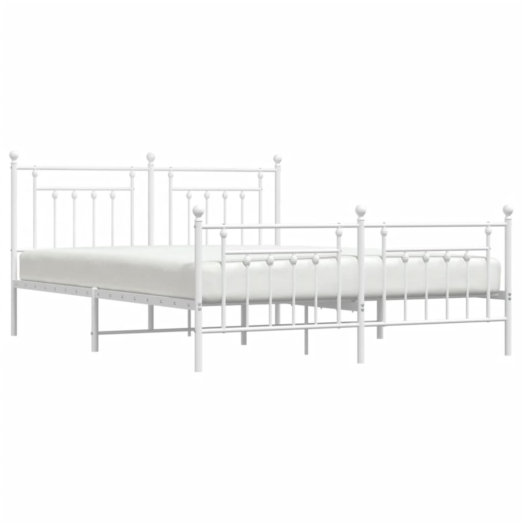 Metal Bed Frame without Mattress with Footboard White 72"x83.9"