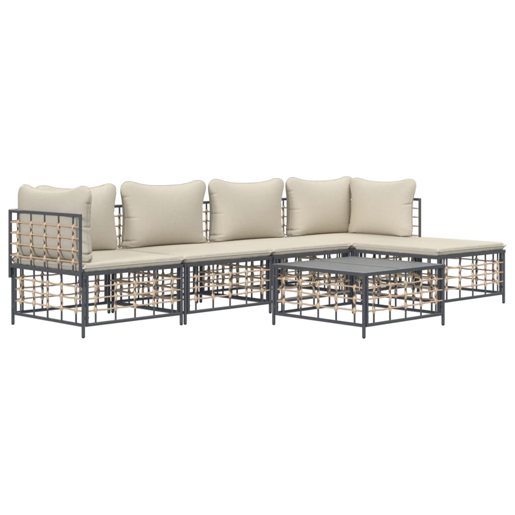 6 Piece Patio Lounge Set with Cushions Anthracite Poly Rattan