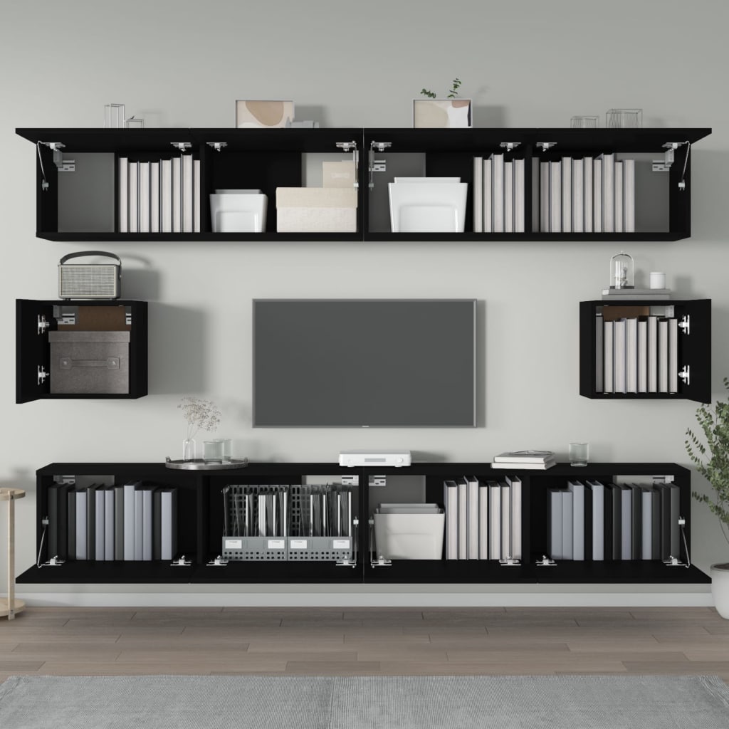 6 Piece TV Stand Set Black Engineered Wood