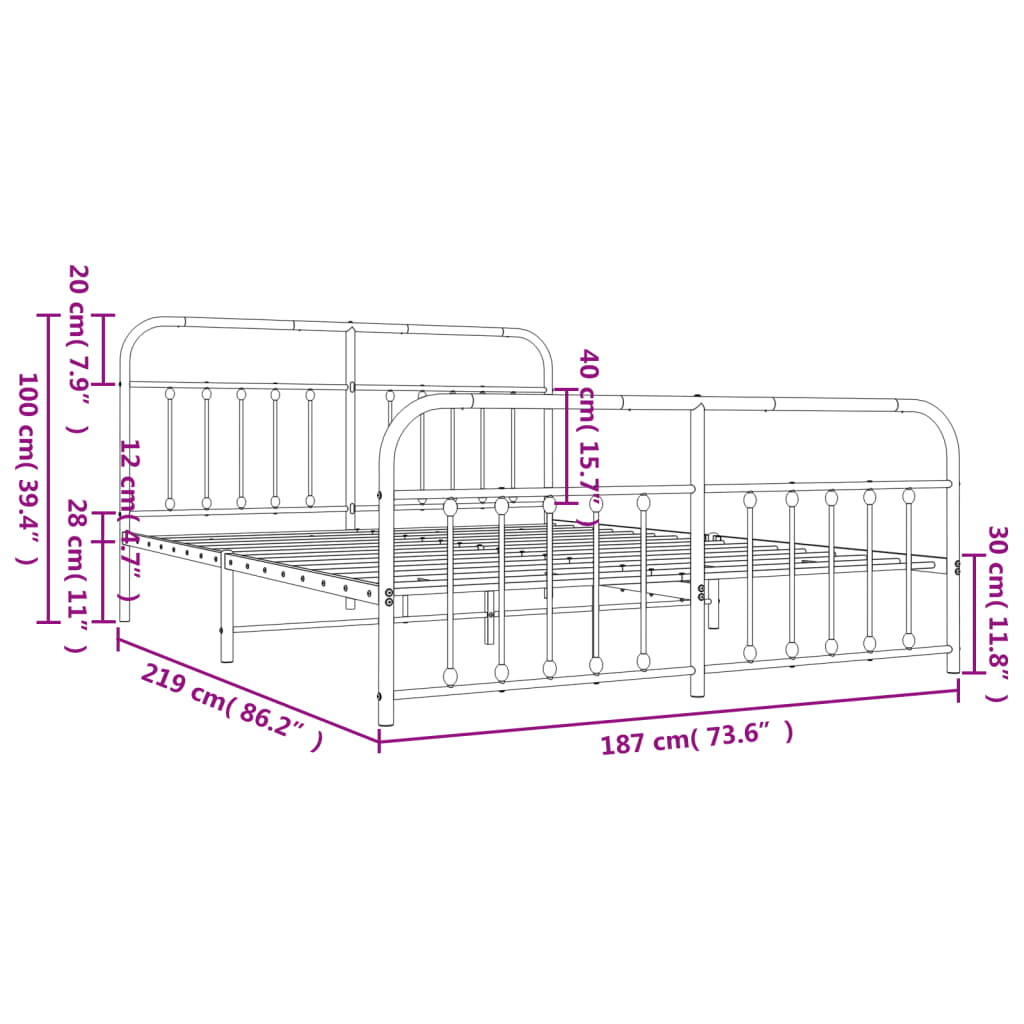 Metal Bed Frame without Mattress with Footboard Black 72"x83.9"