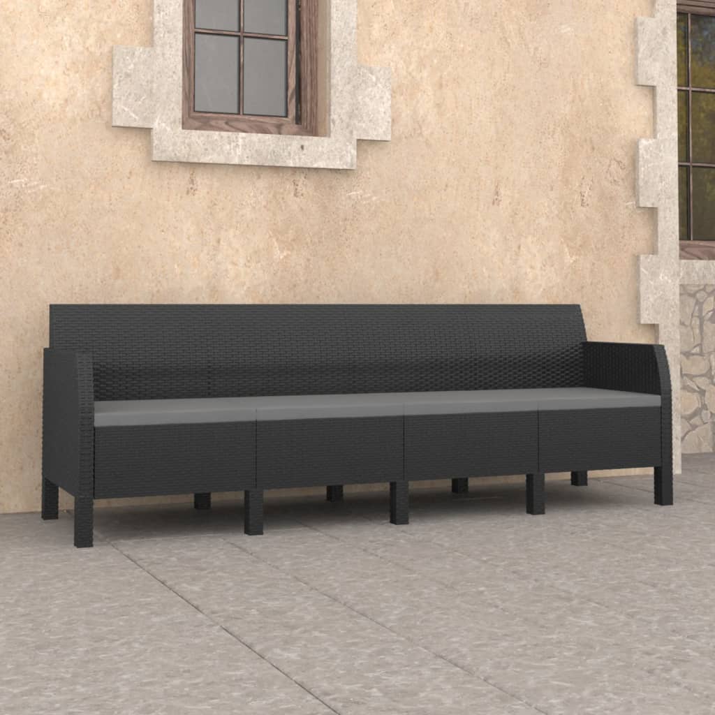 4-Seater Patio Sofa with Cushions Anthracite PP Rattan