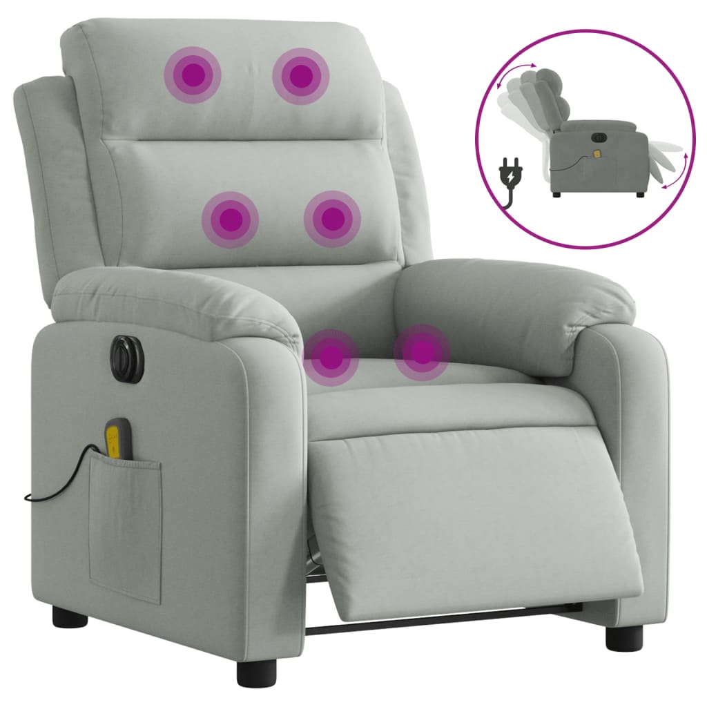 Electric Massage Recliner Chair Light Gray Velvet