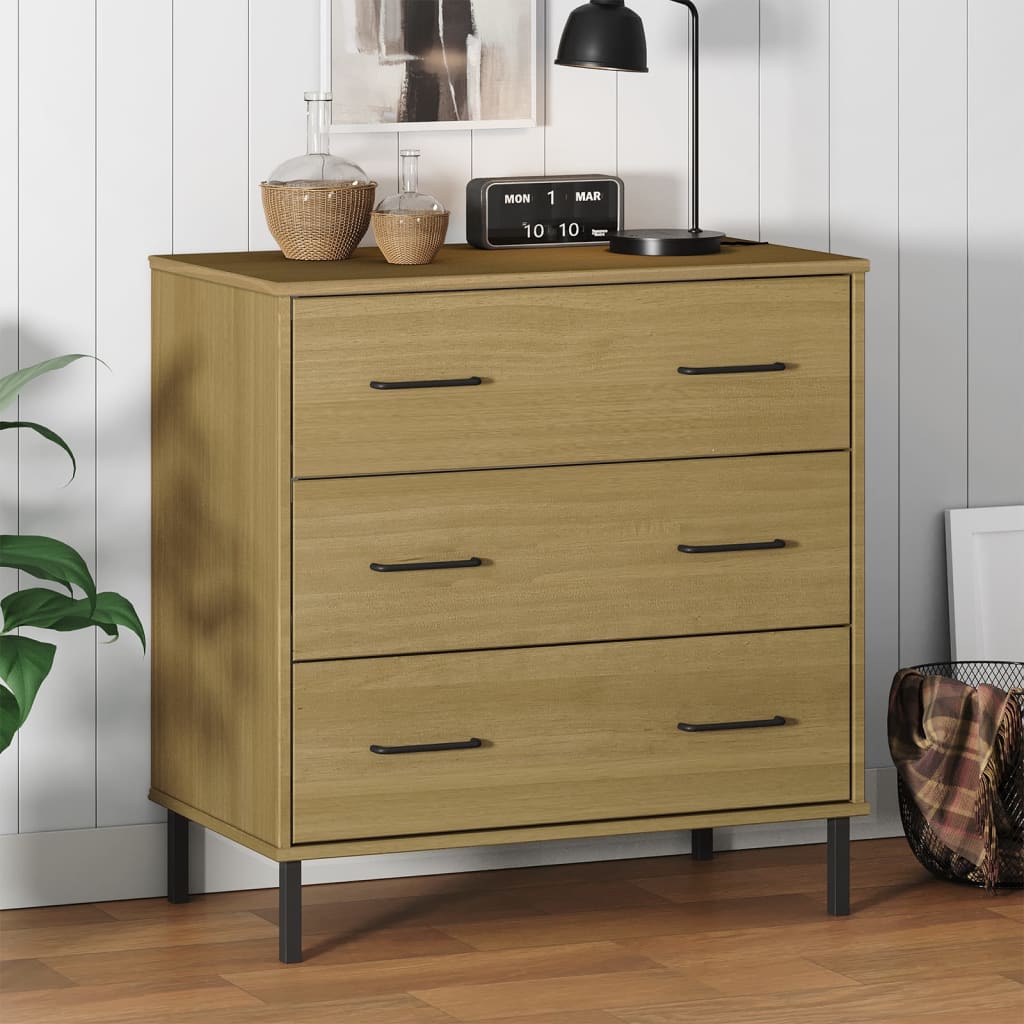 Sideboard with 3 Drawers Gray 30.3"x15.7"x31.3" Solid Wood OSLO