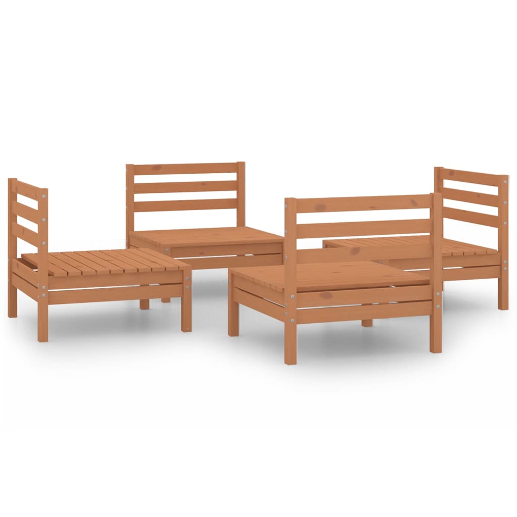 4 Piece Patio Lounge Set Honey Brown Solid Pinewood