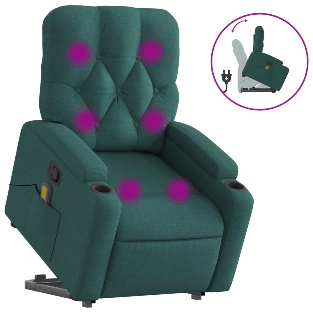 Stand up Massage Recliner Chair Dark Green Fabric