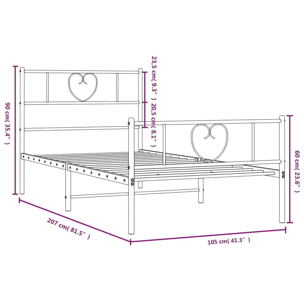 Metal Bed Frame without Mattress with Footboard Black 39.4"x78.7"