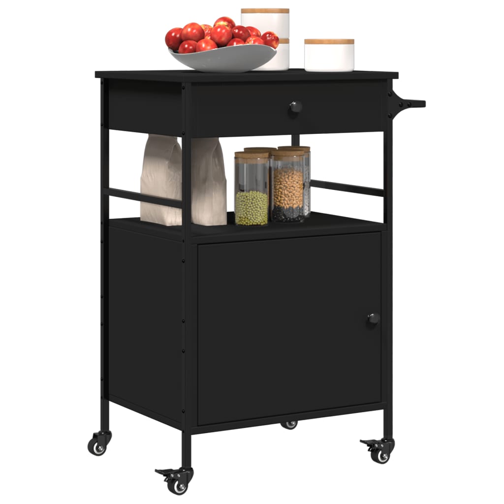 Kitchen Trolley Black 22"x16.9"x35.2" Engineered Wood