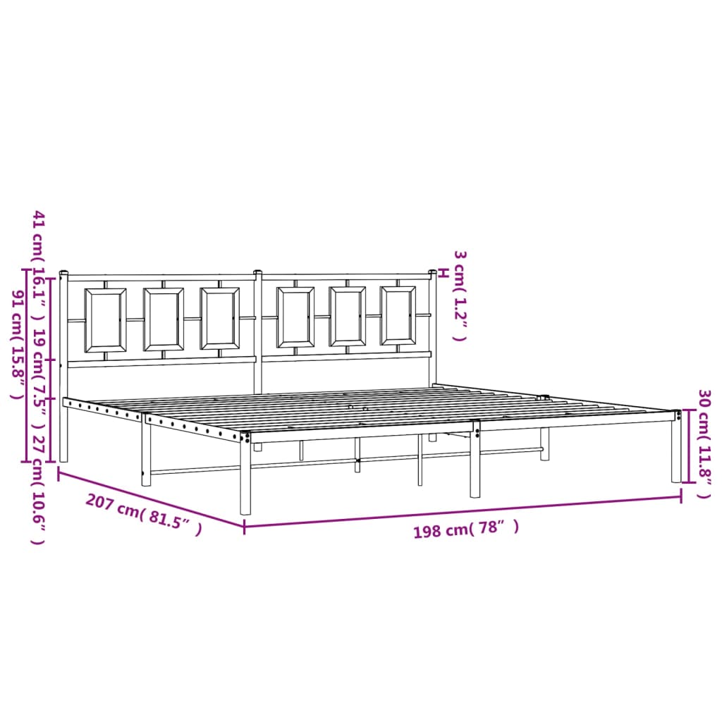 Metal Bed Frame without Mattress with Headboard White 76"x79.9"