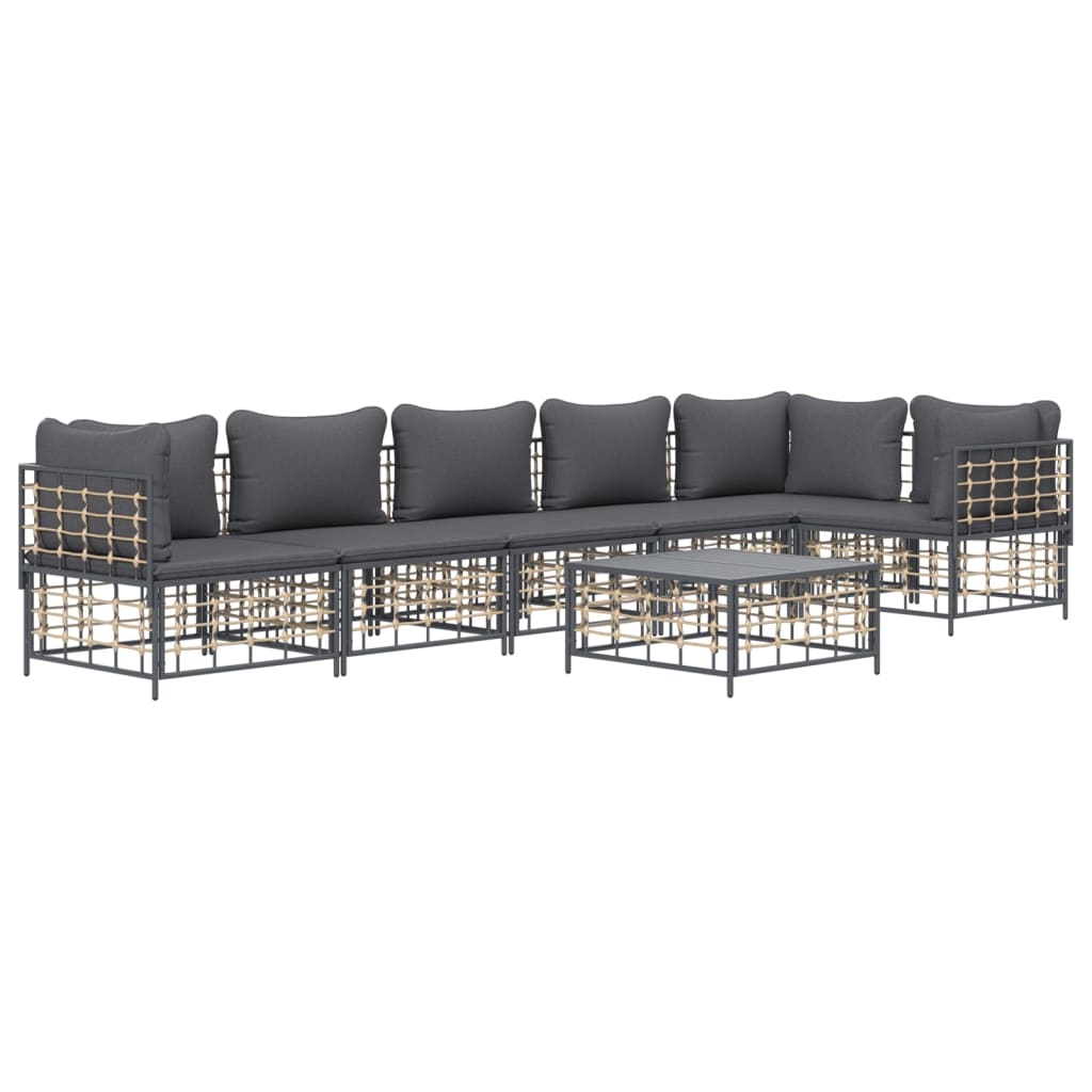 7 Piece Patio Lounge Set with Cushions Anthracite Poly Rattan