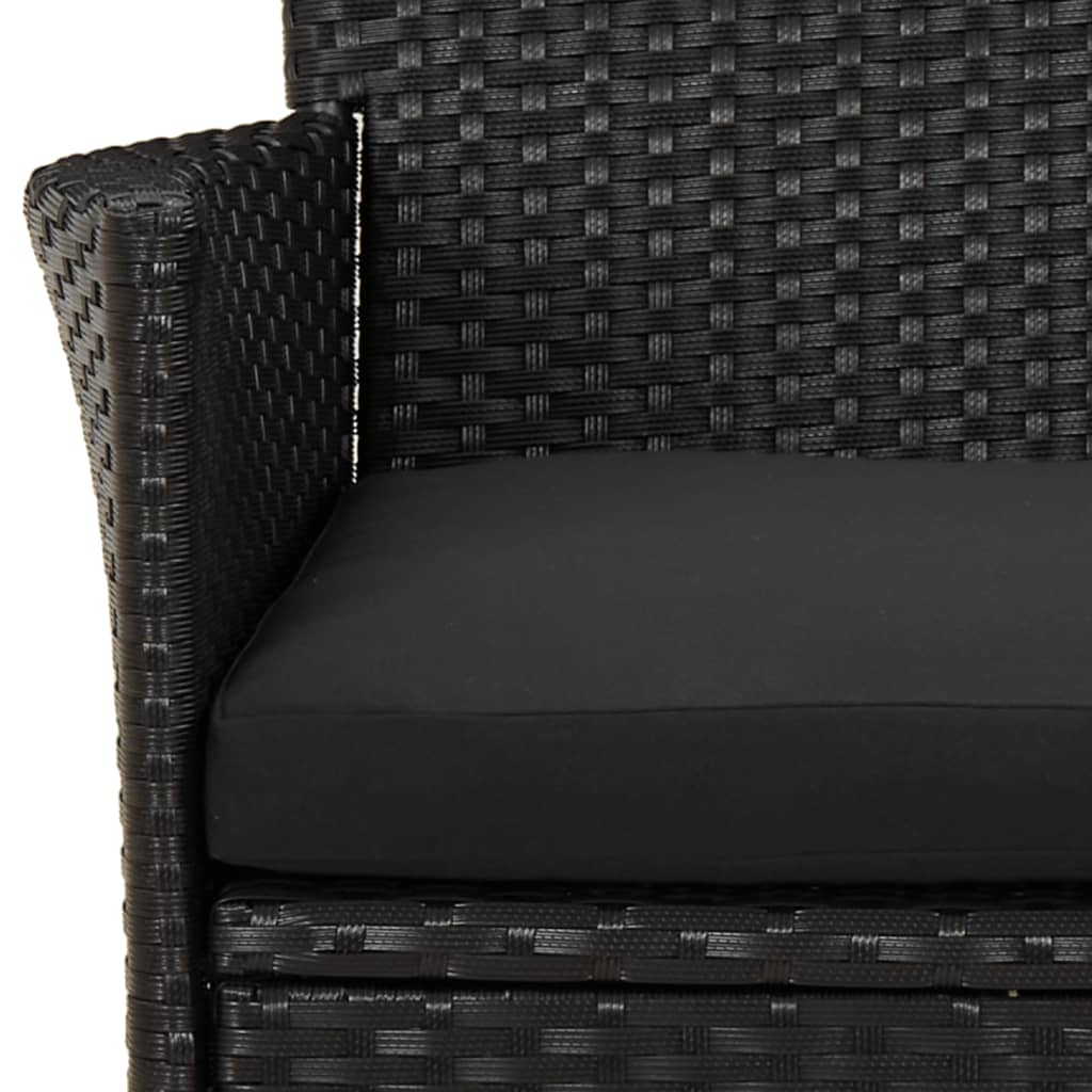 3 Piece Patio Bistro Set with Cushions Black Poly Rattan